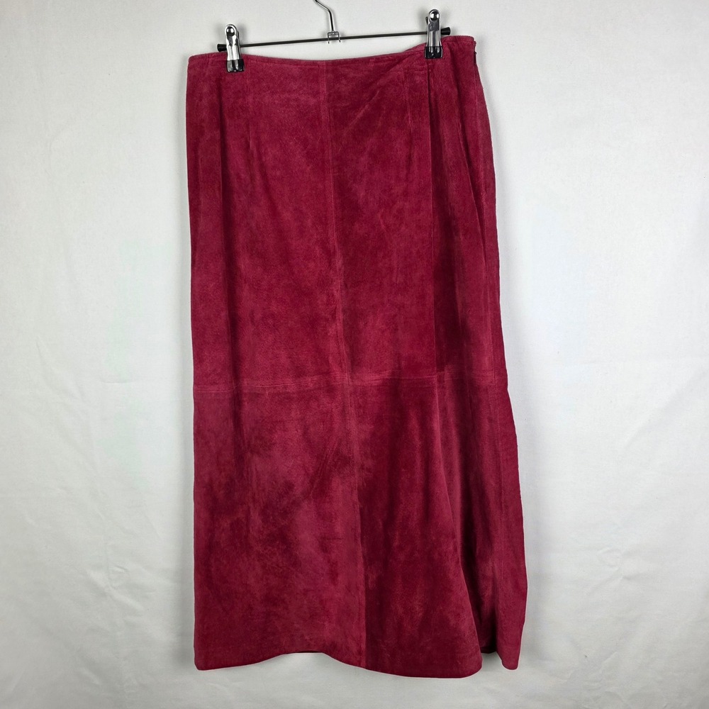 Relativity Womens Red‎ Rose Genuine Leather Suede Maxi Skirt R2310 Size 10
